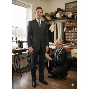 Caravelli Striped Super 150s Gray Mens 2pc Suit Jacket Pants 42R 36x30